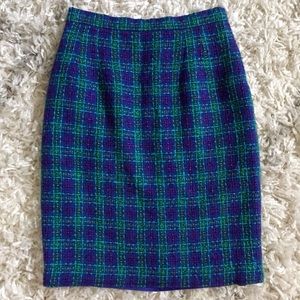 Vintage Cool Tone Wool Blend Tweed Pencil Skirt